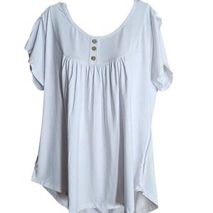 ZCC White Henley Pleated Tulip Short Sleeve Blouse Women's Size‎ L Top NEW